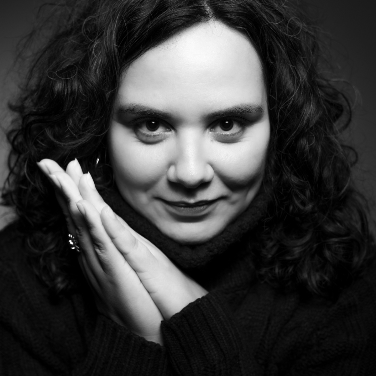 Dramatic black and white studio portrait in Lisbon